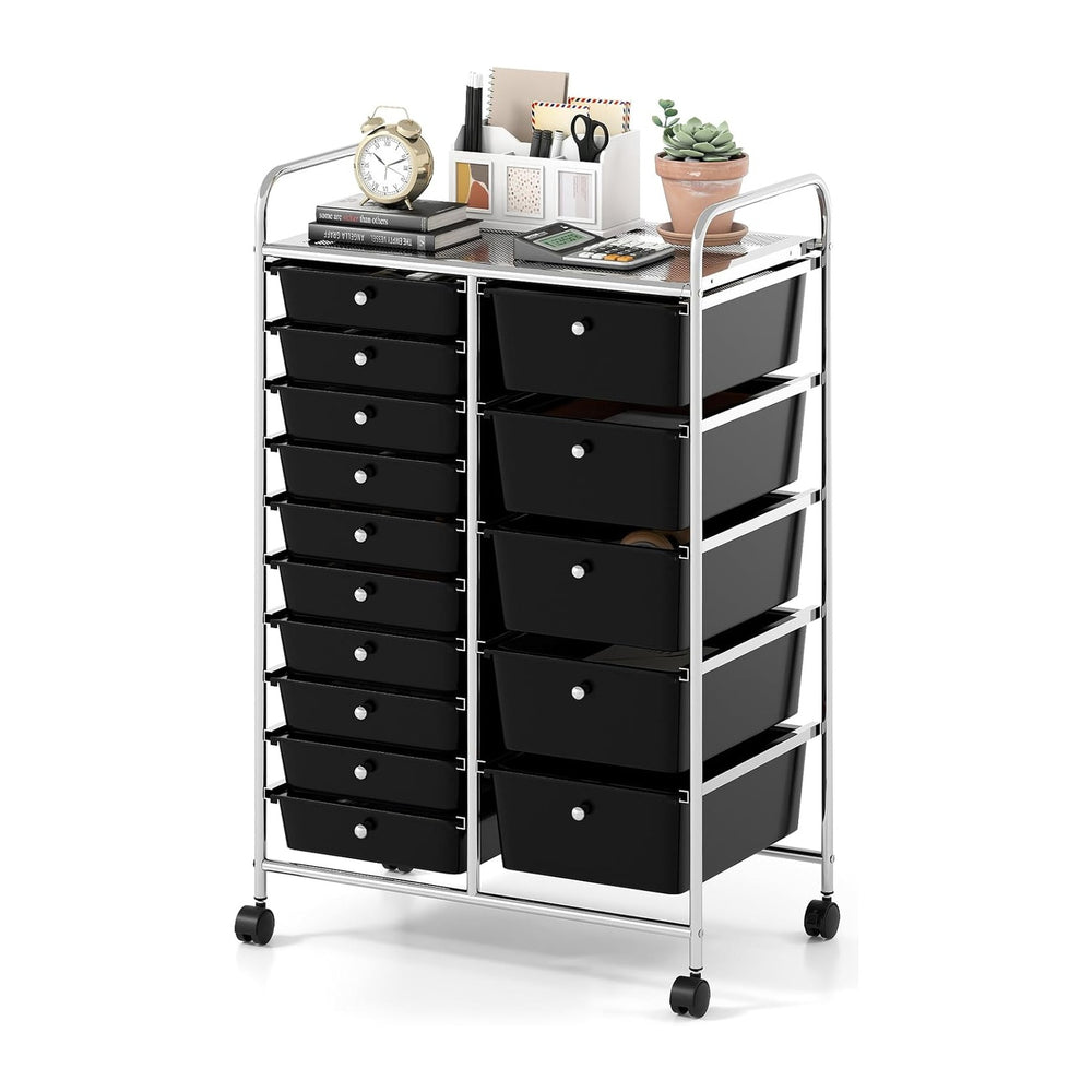 GOFLAME 15-Drawer Rolling Storage Cart, Multifunctional Art Craft Organizer C...