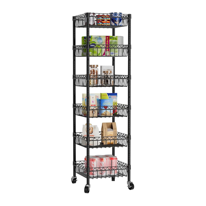 Golpart Basket Shelves Closet Rack with Wheels Metal Pantry Wire Shelf Unit