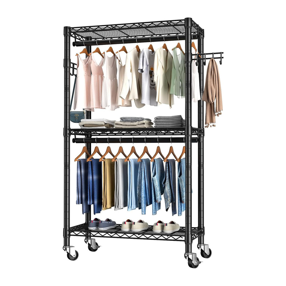 Golpart Heavy Duty Rolling Clothes Rack Wheels Portable Metal Garment Rack