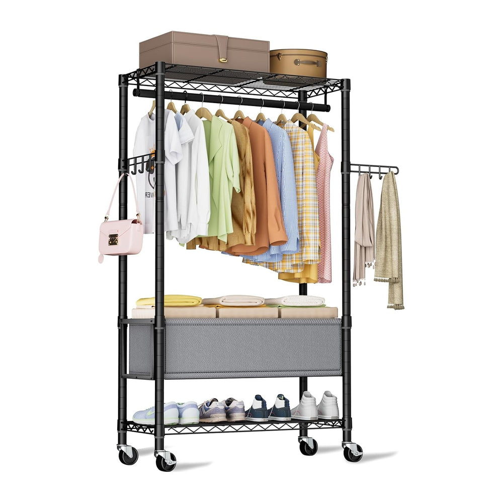 Golpart Heavy Duty Rolling Clothes Rack Wheels Portable Metal Garment Rack