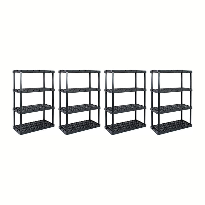 Gracious Living 4 Pack Heavy-Duty Storage Shelves, Knect-A-Shelf 4-Shelf Ventilated Storage Shelving Rack for Home Organization, Black