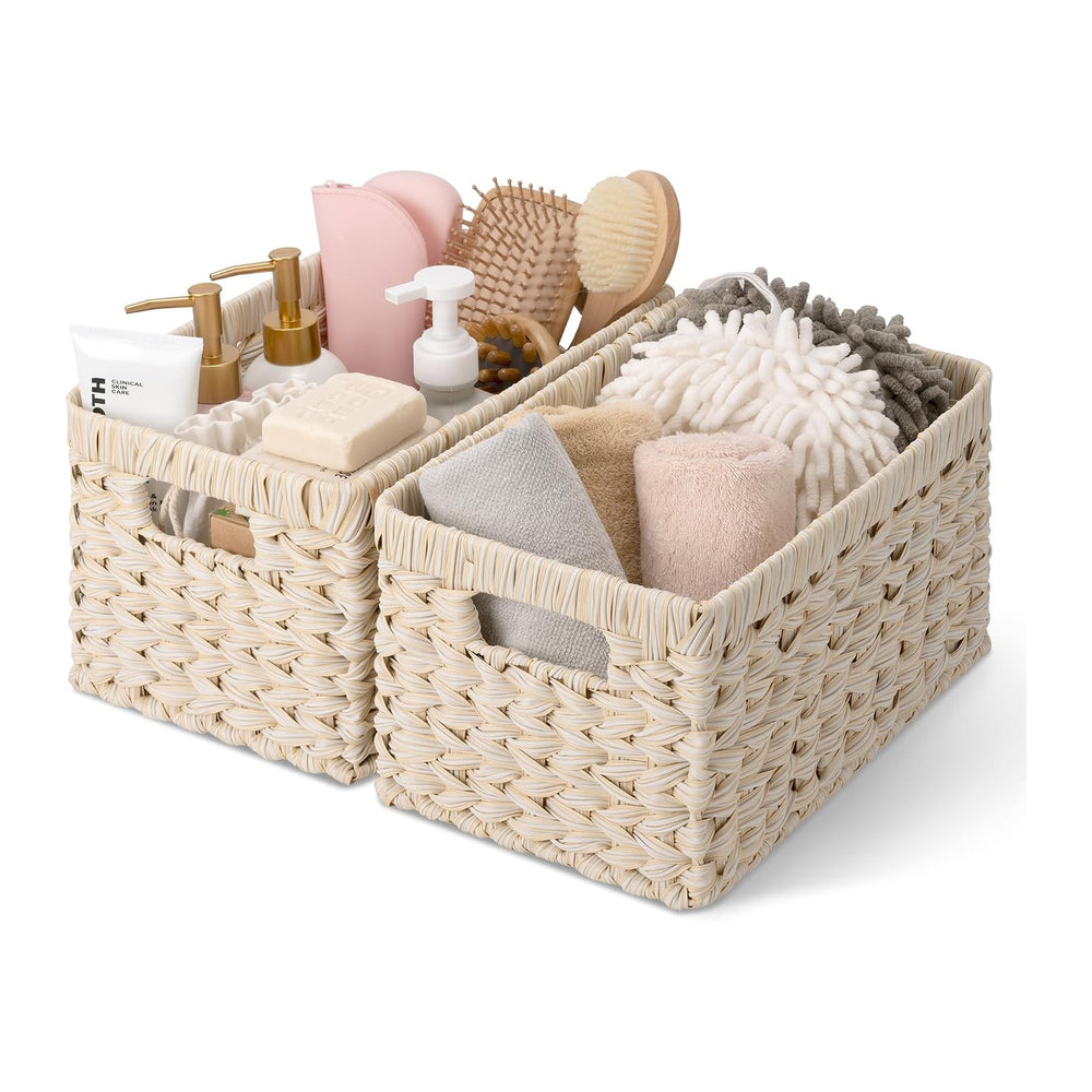 GRANNY SAYS White Wicker Baskets for Storage, Wicker Storage Baskets,2-Pack