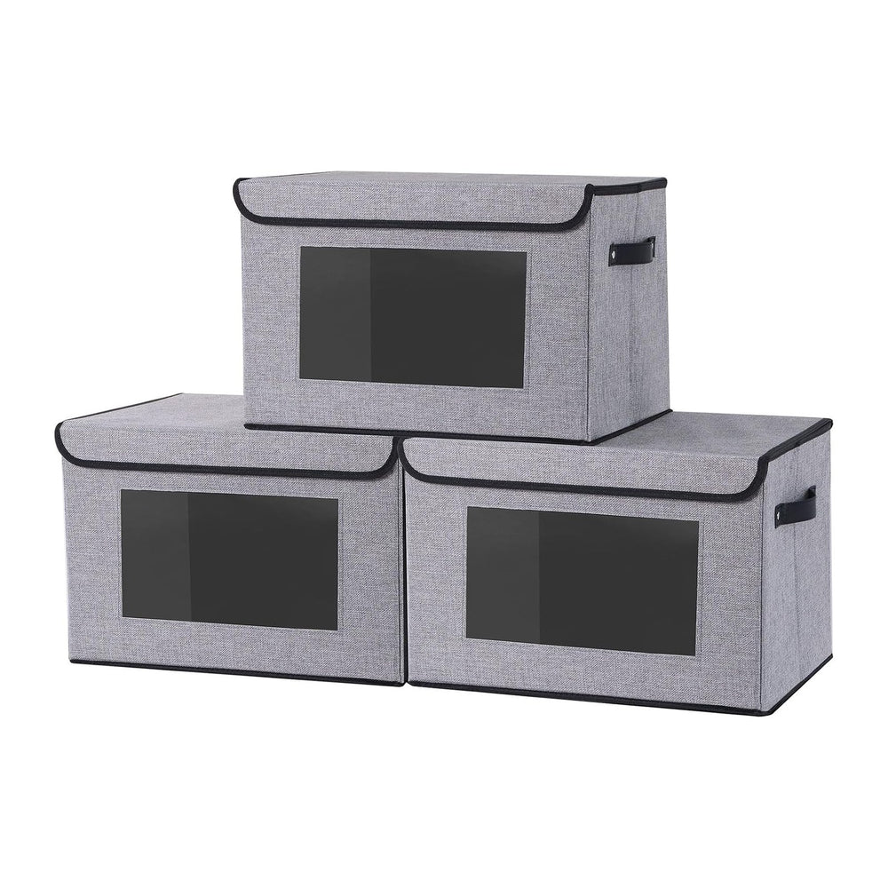 Gray Storage Baskets with Lid,Closet Bin,15x9.8x9.8in,3Pack
