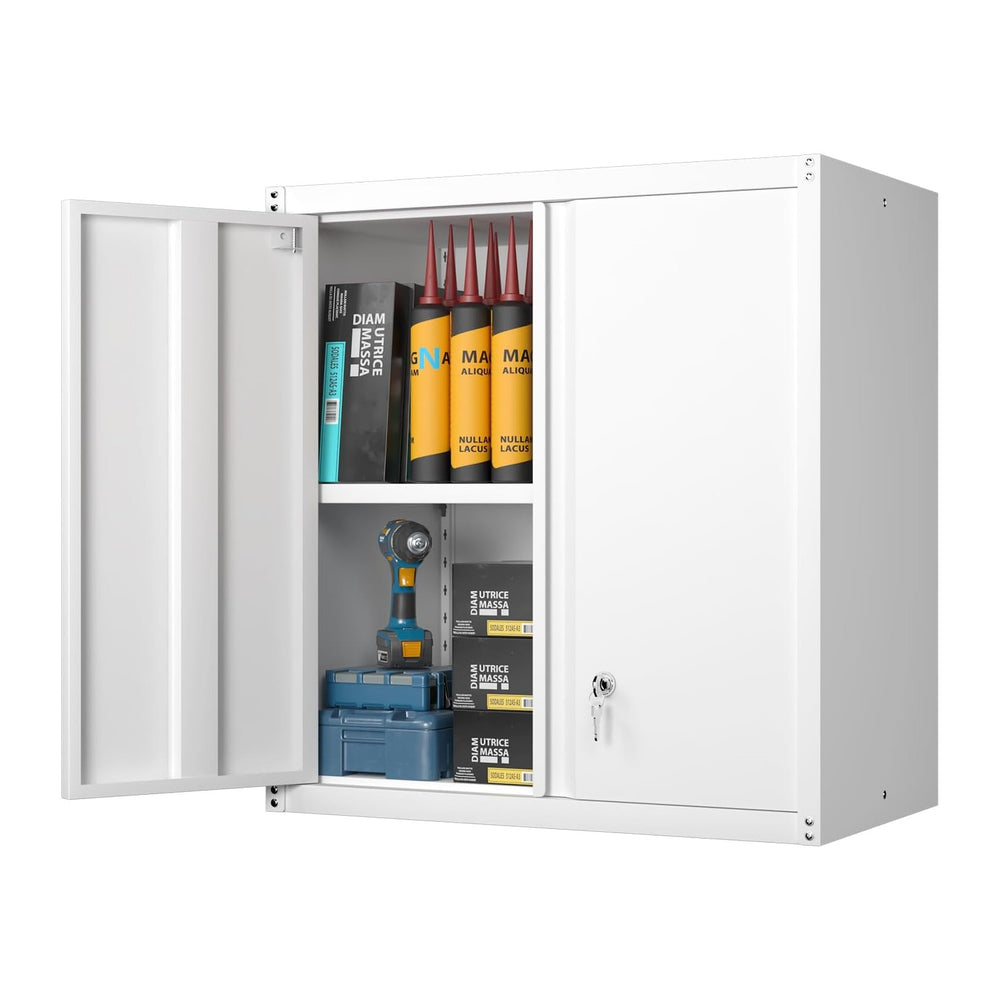 GREATMEET Metal Wall Cabinet, Wall Mounted Storage Cabinet with Lock for Gara...