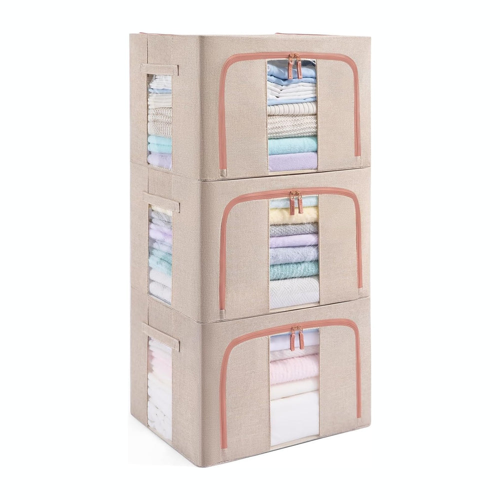 GuliPostan 3 Pack 100L Stackable Clothes Storage Bins with Metal Frame Handle...