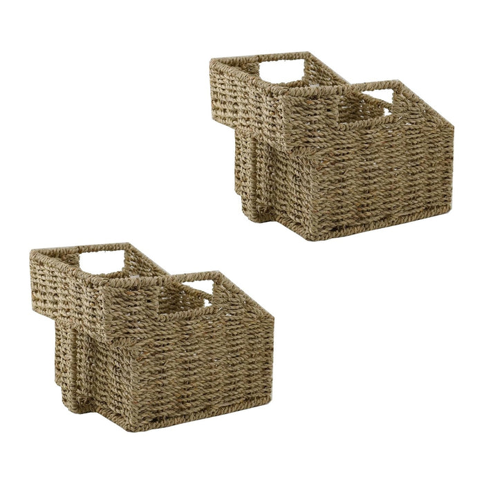 GYASVWU Seagrass Pantry Baskets for Organizing, Wicker Storage Baskets for High Shelves with Handles, Rattan Baskets for Home, Cabinet, Farmhouse, 2 Pack (Seagrass Color)