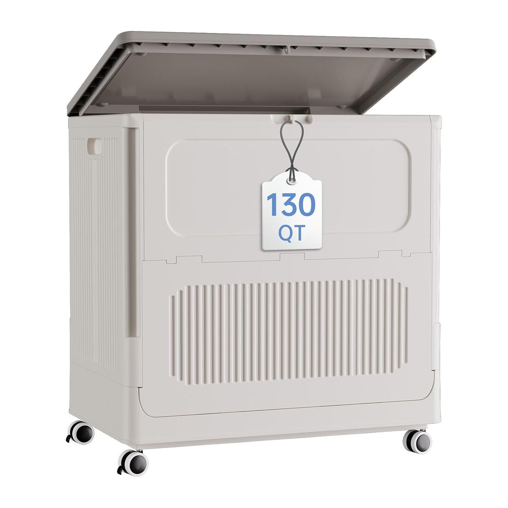HAIXIN 130QT Large Storage Bin with Lid and Wheels, Cream White