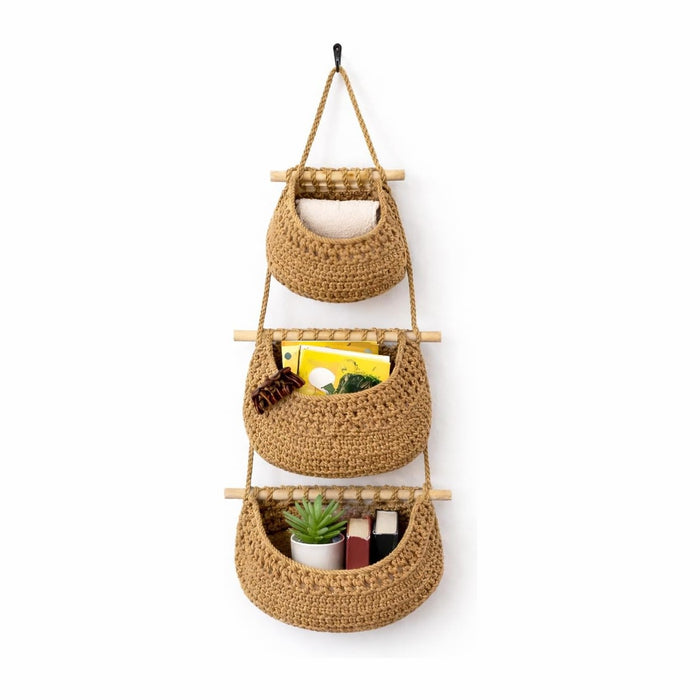 Hanging Wall Basket (3-Tier) Organizer – Cotton Rope Wall Storage for Bathroom, Kitchen & Nursery – Detachable Baskets + No-Drill Adhesive Hooks Included (Renter Friendly)