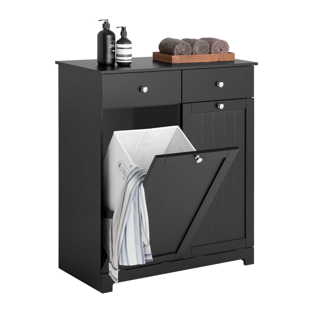 Haotian Laundry Hamper Cabinet, 2 Baskets, 35.4 x 14.5 x 29.5 in, Black