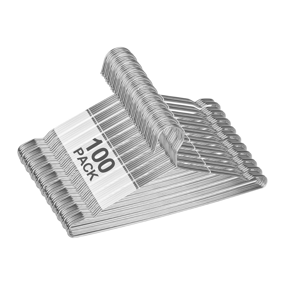 Heavy Duty 100 Pack Clothes Hangers, 16" Stainless Steel Metal