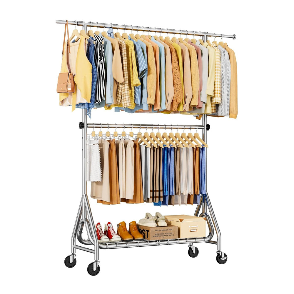 Heavy Duty Clothes Rack for Hanging Clothes, Double Rods Clothing Rack with L...