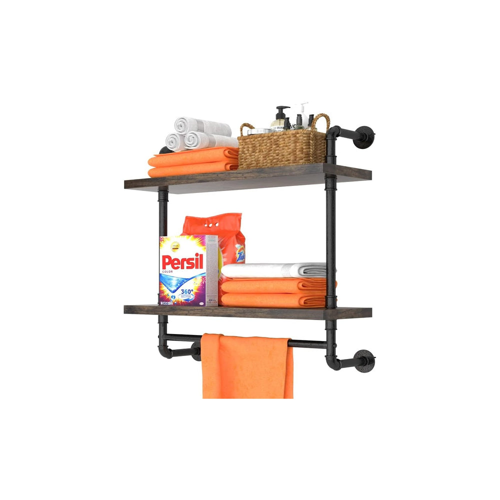 Helsin 24inch Industrial Pipe Shelving Bathroom Shelves Wall Mounted with Tow...