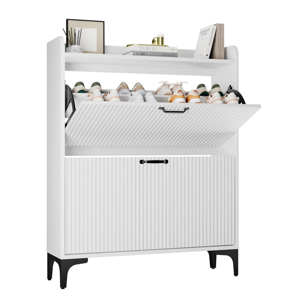 HIFYOBRO Narrow Shoe Storage Cabinet with 2 Flip Drawers for Entryway