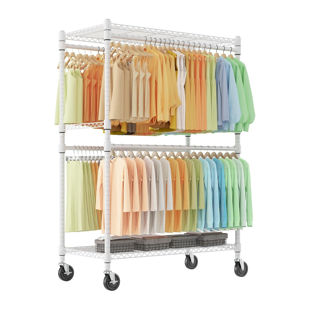 Himimi Double Rods Clothes Rack Heavy Duty,Adjustable Metal Garment Rack with...