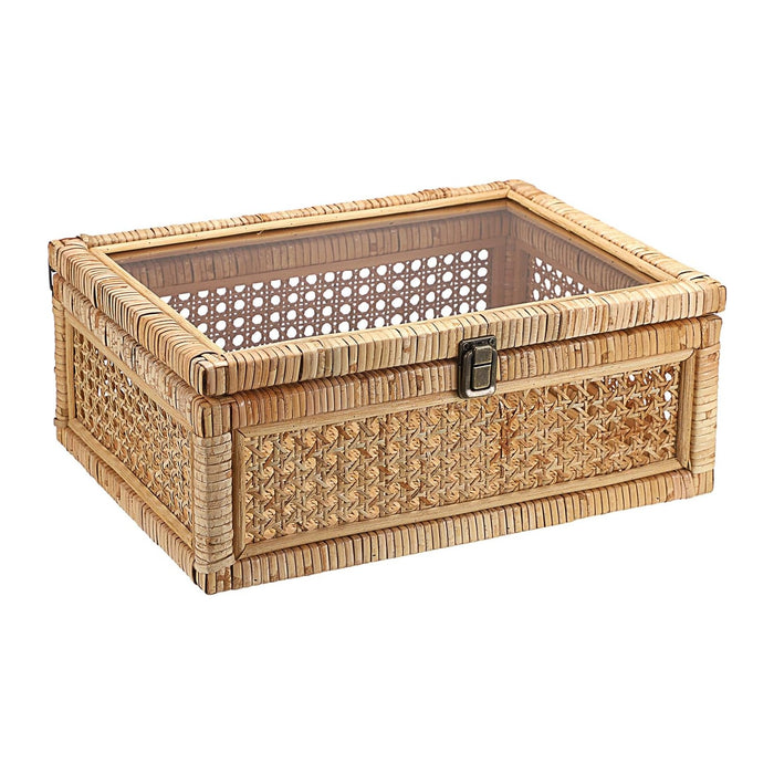Hipiwe Vintage Decorative Box with Clear Lid Rattan and Wood Display Boxes