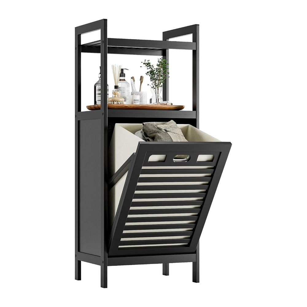 HITNET Tilt Out Laundry Hamper, Bamboo Bathroom Cabinet with Pull Out Removab...
