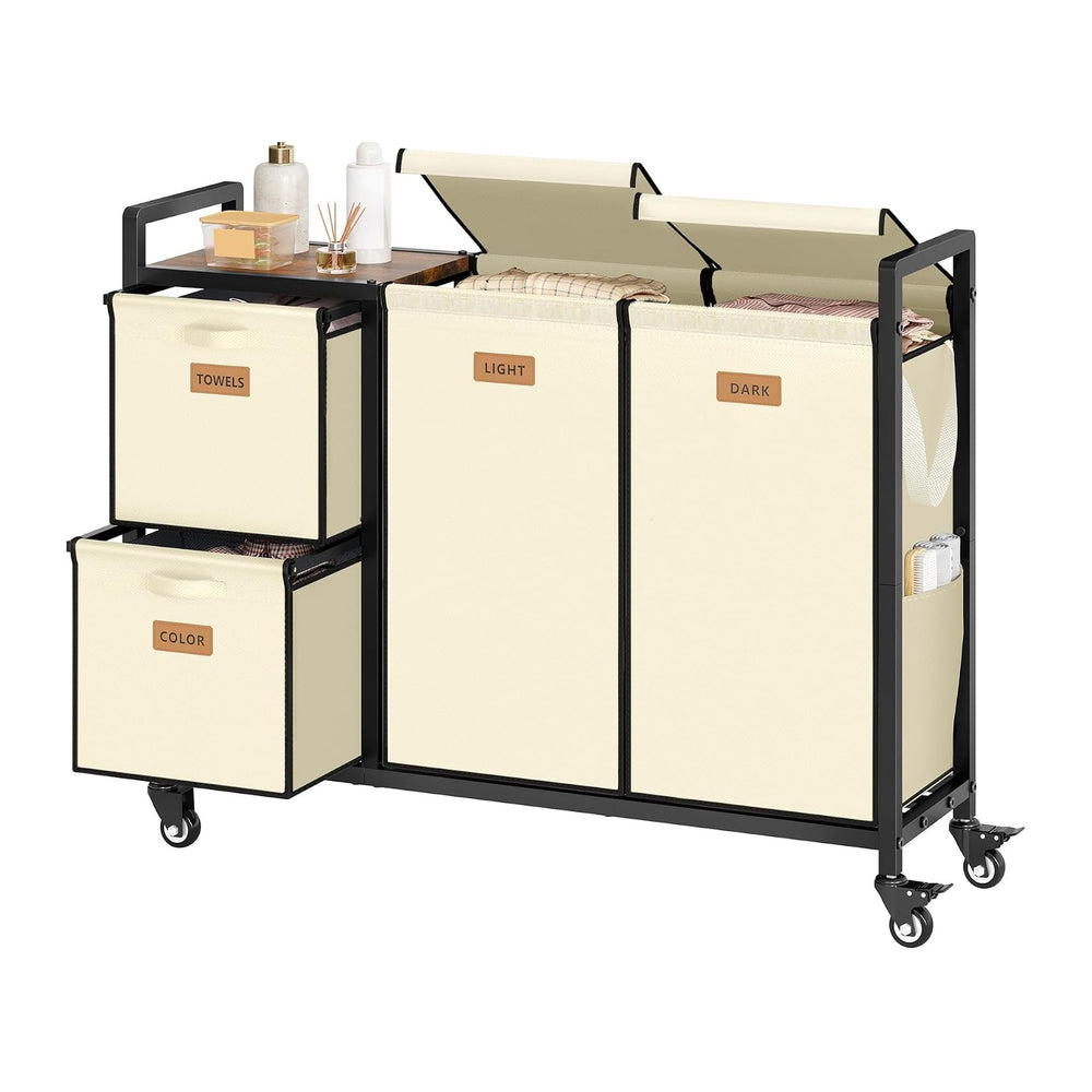 Hoctieon 4 Section Laundry Cart, 52.8 Gal. (200L) Laundry Hamper with Lid, La...