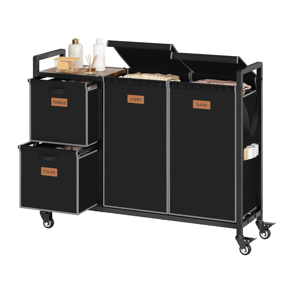 Hoctieon 4 Section Laundry Cart, 52.8 Gal. (200L) Laundry Hamper with Lid, La...