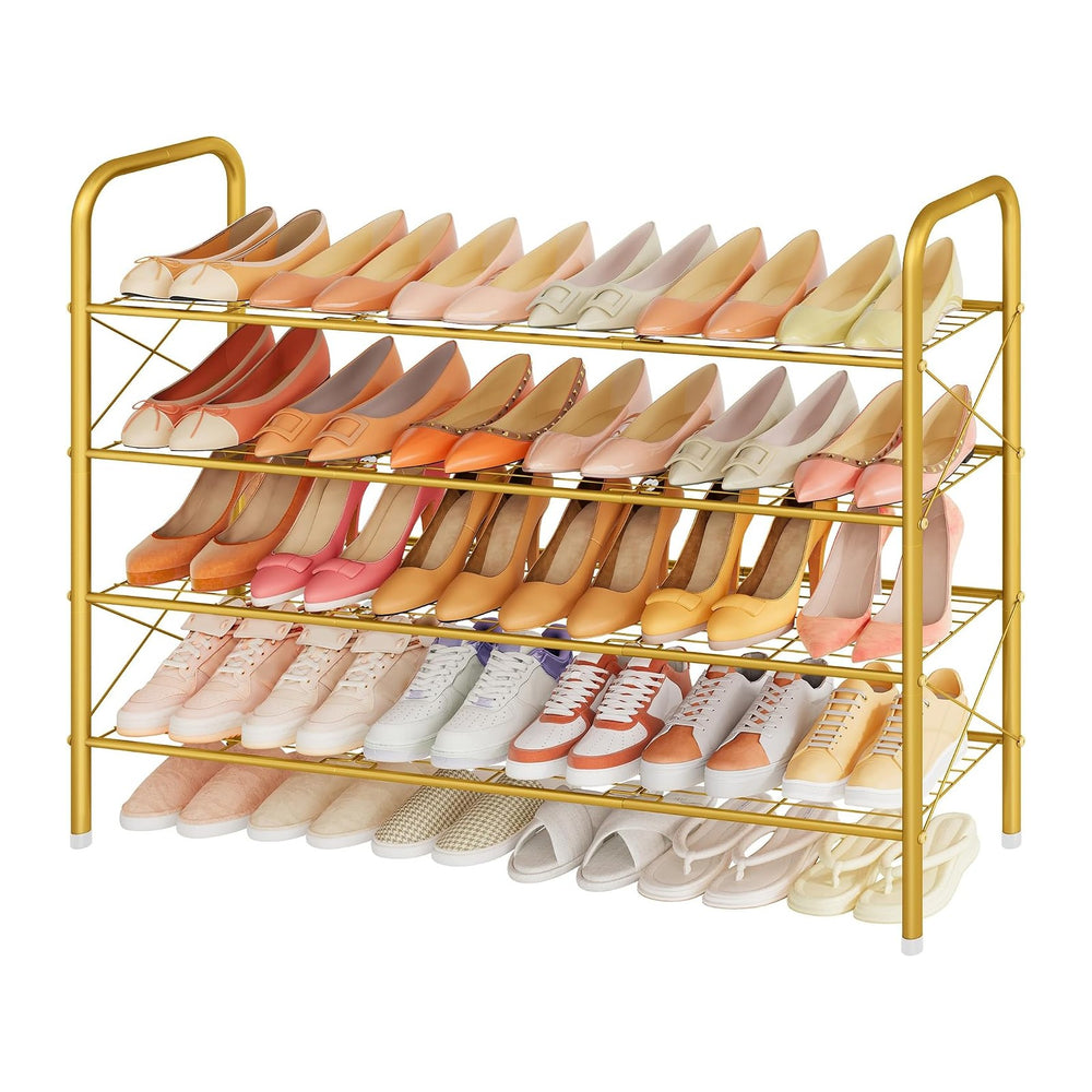 Hoctieon 4 Tier Mesh Style Shoe Rack, Entryway Shoe Shelf, Shoe Storage Organ...