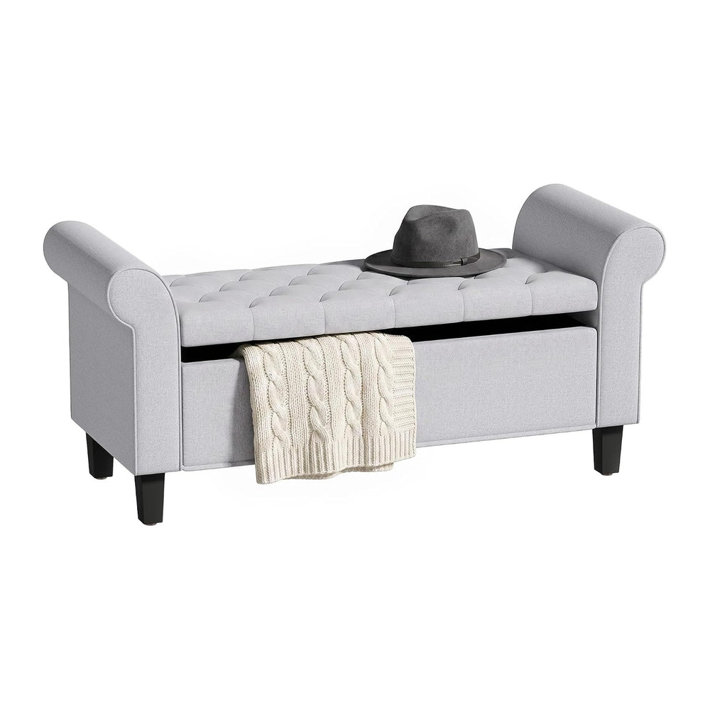 HOMCOM 47" Storage Ottoman End of Bed Bench with Rolled Arms Light Gray