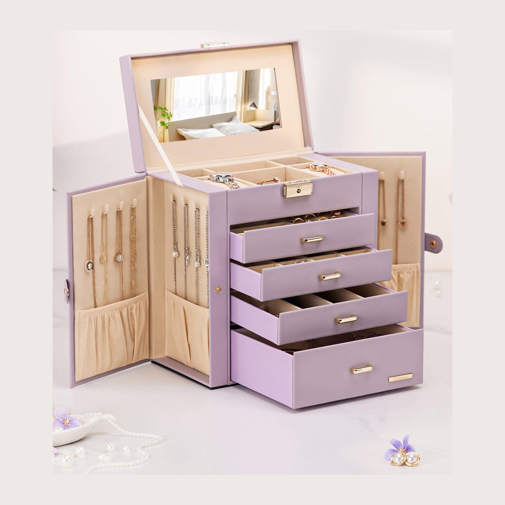 Homde Large Jewelry Box for Women: 5-Layer Organizer with Lock for Dresser
