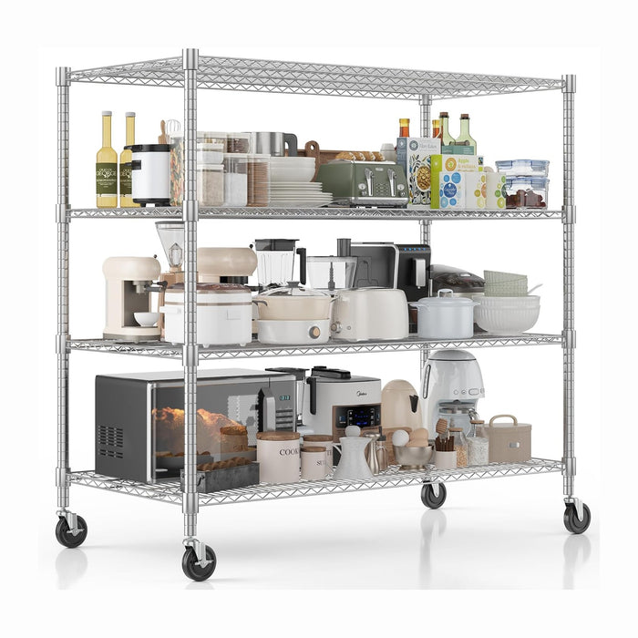 Homdox Heavy Duty Metal Shelves for Storage, 4 Tier Storage Racks and Shelving, Commercial Adjustable Wire Shelving Unit on Wheels, Garage Rack Pantry Shelves Kitchen Shelving, 24"x60"x72", Chrome