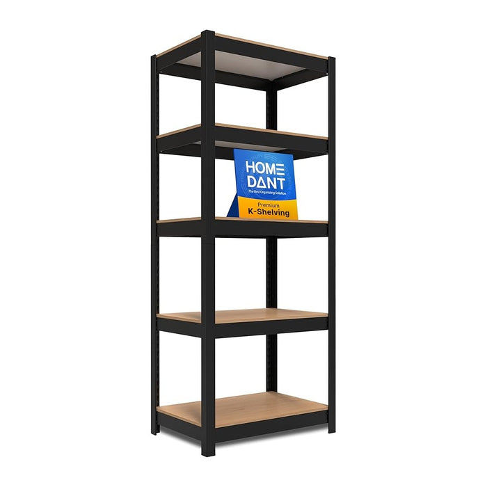 HOMEDANT House Black 5 Tier 24.4" W Laminated Metal Shelving Unit Adjustable