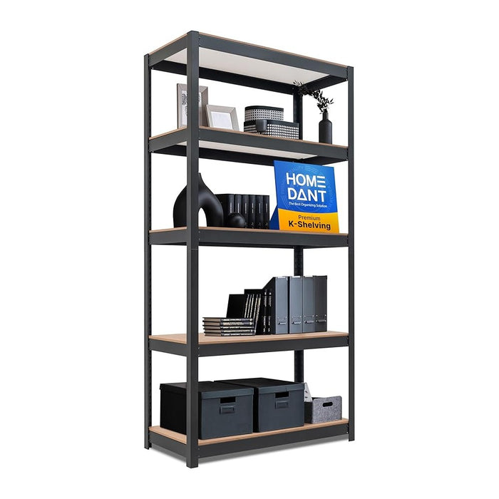 HOMEDANT House Black 5-Tier Laminated Metal Shelving Unit Adjustable Storage