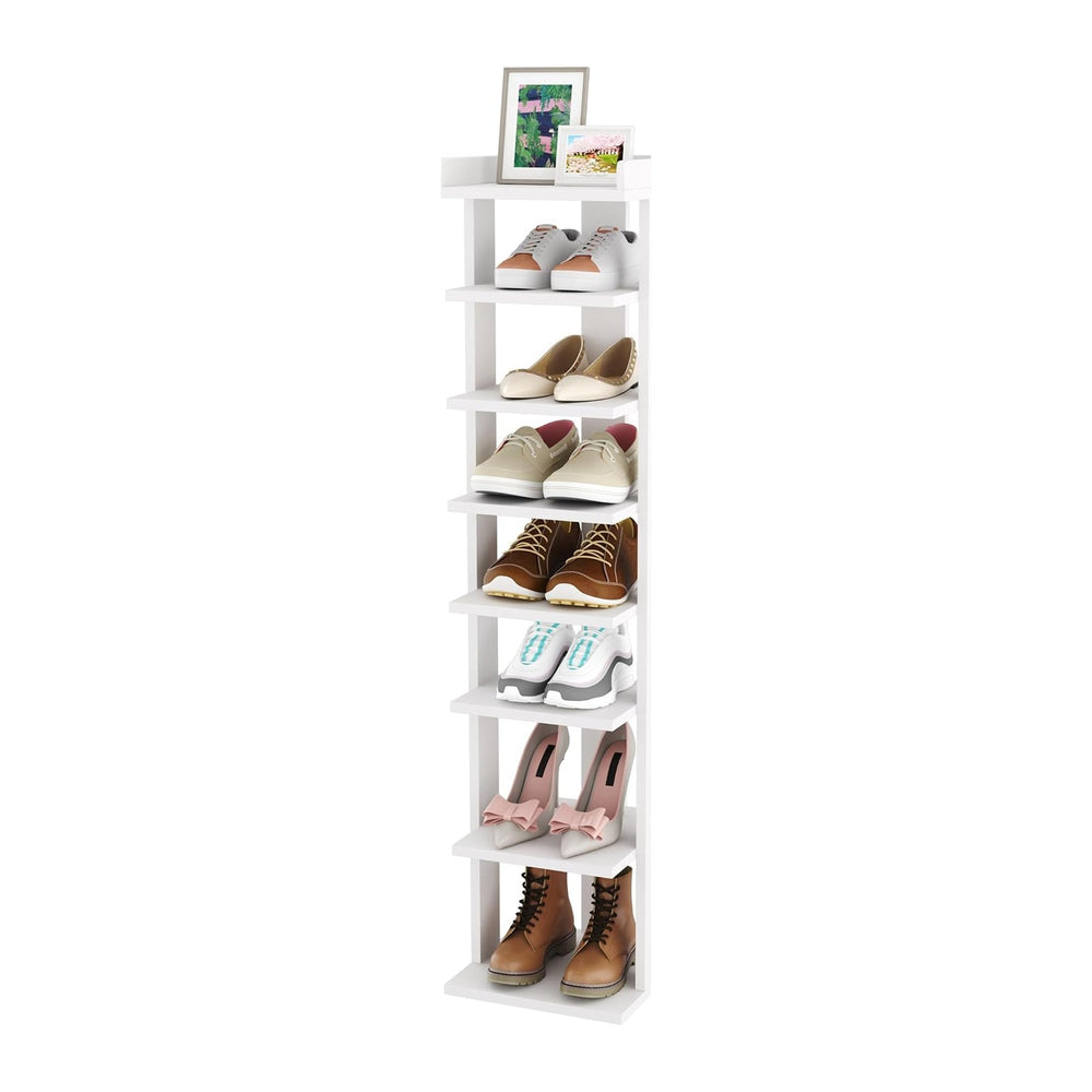 HOMEFORT 7-Tier Wood Shoe Rack, Entryway Shoe Tower,Vertical Shoe Organizer, ...