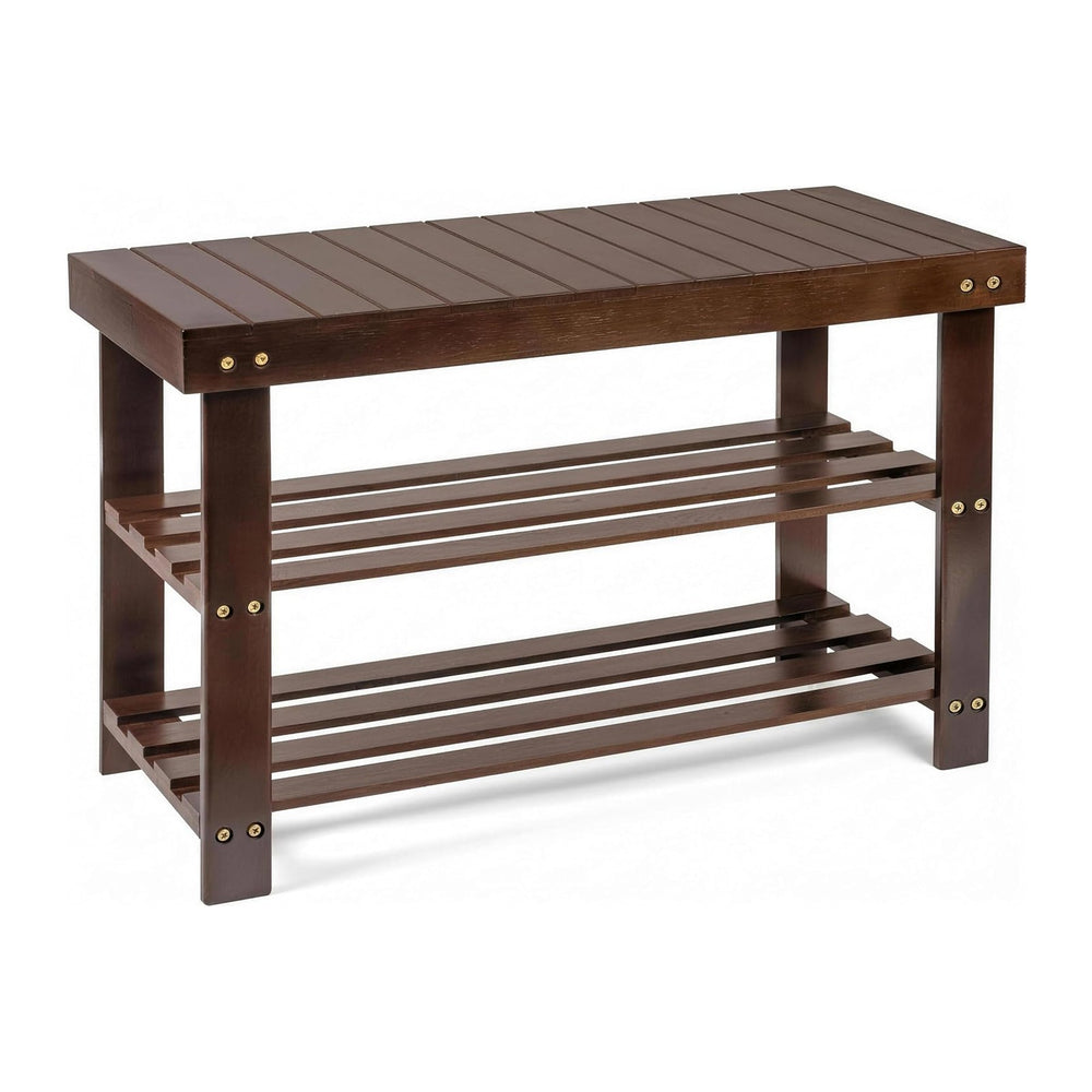 Homemaid Living Bamboo 3 Tier Shoe Rack Bench, Premium Shoe Organizer or Entr...