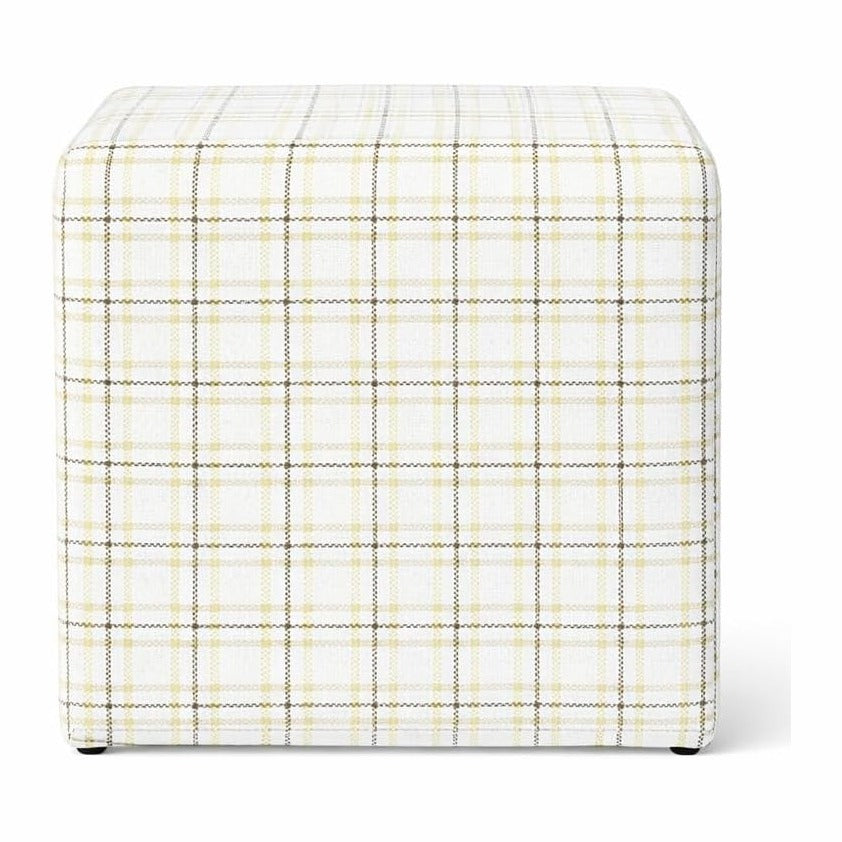 HomePop 19" Square Ottoman - Natural Plaid Woven Fabric