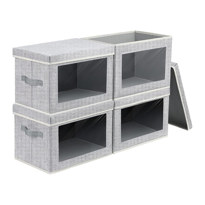Homsorout Fabric Storage Bins with Lids, Large Storage Cubes with Window, Fabric Storage Baskets Bins for shelves, Closet Storage Boxes for Clothes, Towel, Office, 4 Packs, Blended