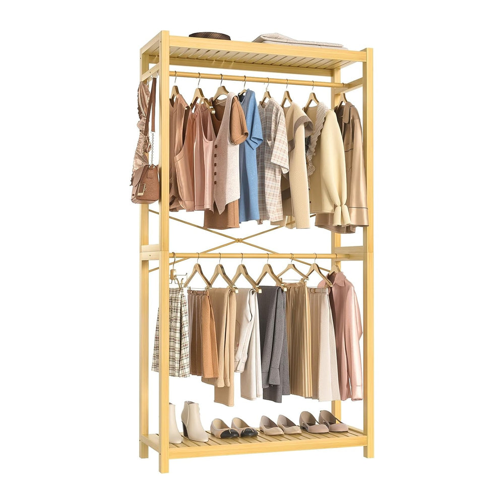 Homykic Bamboo Clothing Rack with Shelves, 33.5” Wide Clothes Rack, 78.8” H