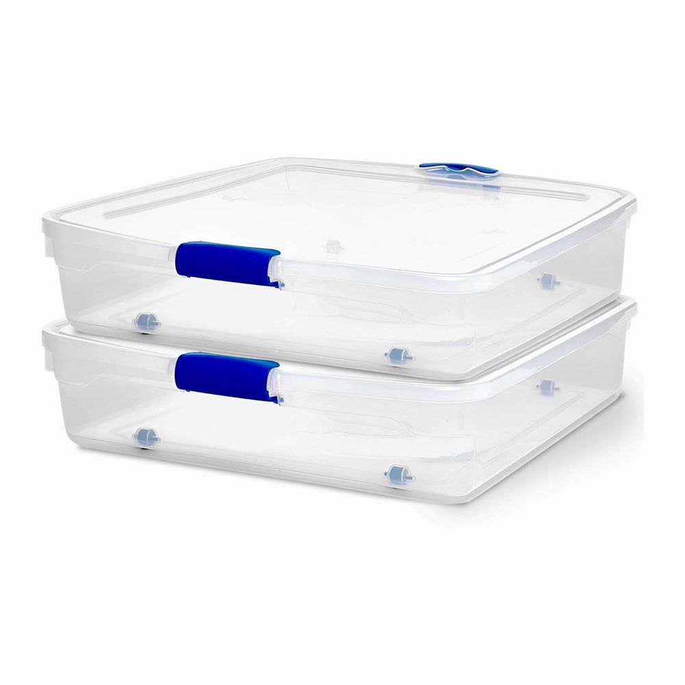 HOMZ 2-Pack Under Bed Storage, Clear Plastic Containers with Lids, 56 Quart, ...