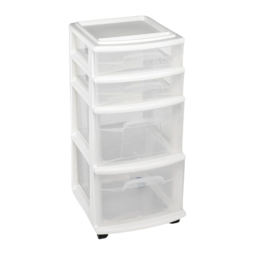 HOMZ Drawer Tower, 4-Tier Storage Cart with Removable Wheels, White Frame