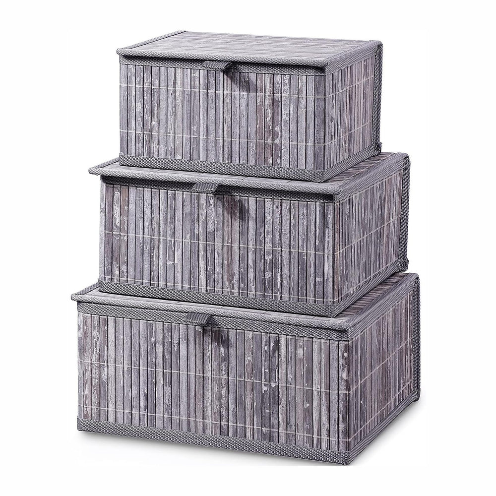Honygebia Bamboo Decorative Storage Boxes - Set of 3 Woven Lined Storage Bask...