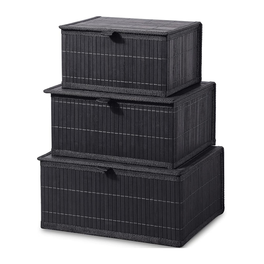 Honygebia Bamboo Decorative Storage Boxes - Set of 3 Woven Lined Storage Bask...