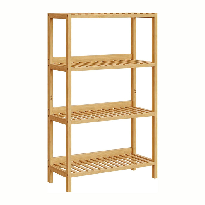 HOOBRO Bamboo Storage Shelf, 4-Tier Freestanding Shelving Unit, Multifunctional Storage Rack with Back Panel, 23.6 x 10.2 x 39.4 inches, for Bathroom, Living Room, Balcony, Kitchen, Natural YL95CJ01