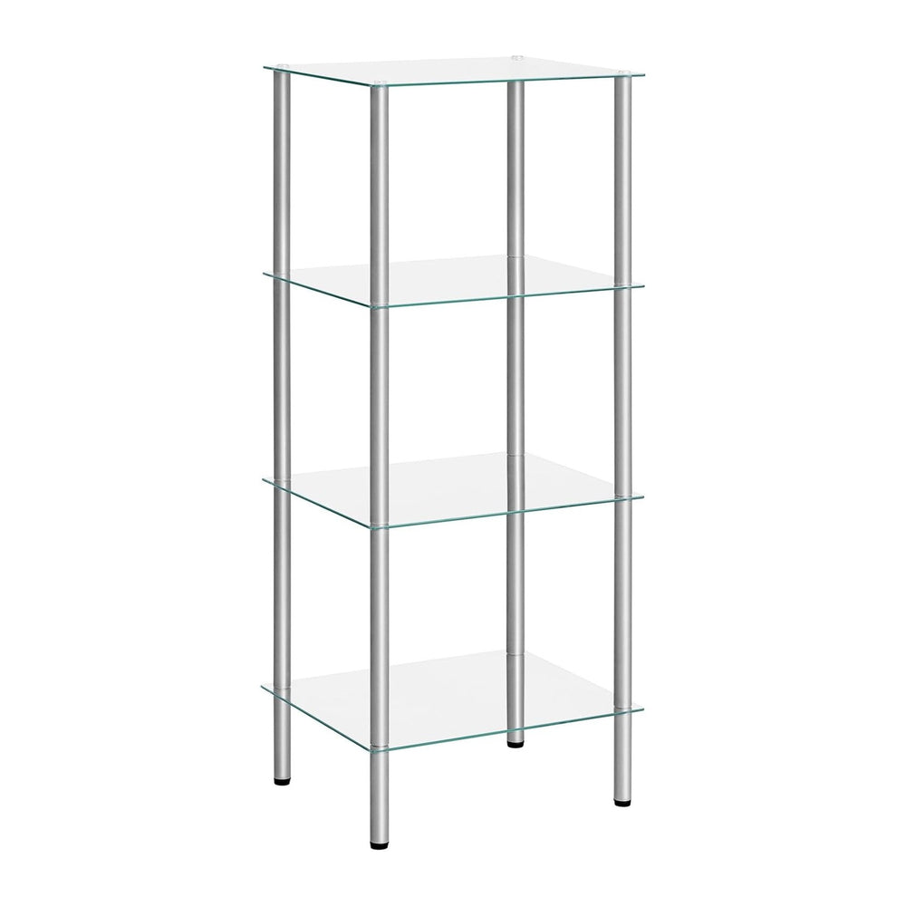 HOOBRO Glass Shelf, 4 Tier Bathroom Standing Shelf Unit, Tempered Glass Shelv...