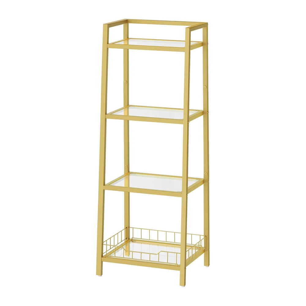 HOOBRO Gold Glass Shelf Stand, 4 Tier Standing Shelf Unit, Bathroom Organizer...