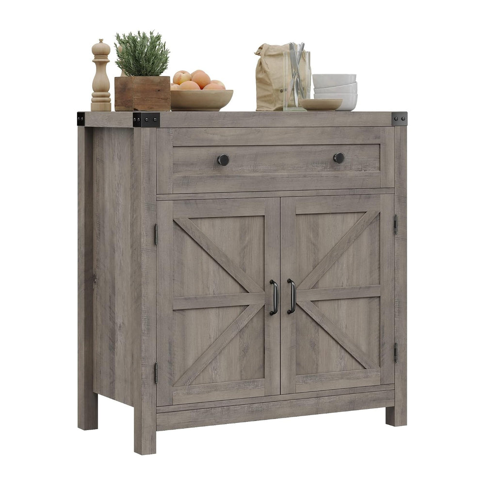HOSTACK Kitchen Storage Cabinet, Farmhouse Coffee Bar Cabinet, Ash Gray