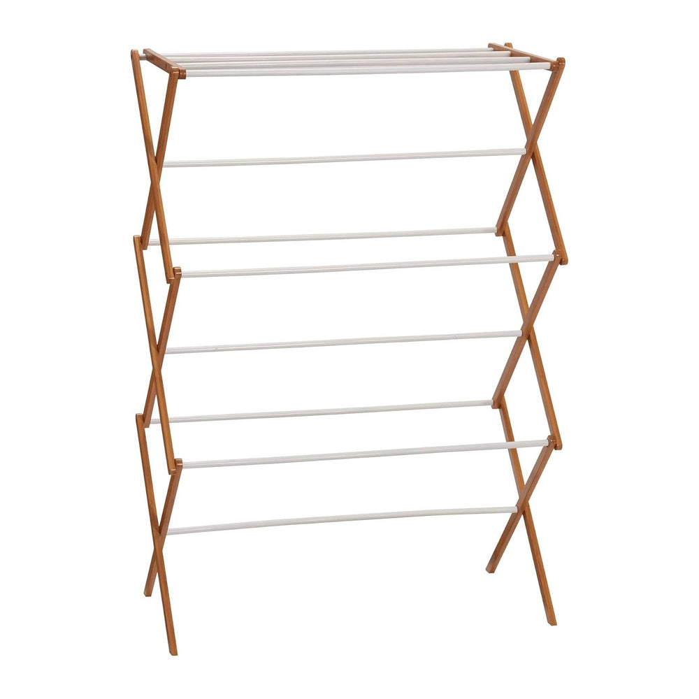 Household Essentials Bamboo Folding Clothes Drying Rack | White Finish, 11 Do...