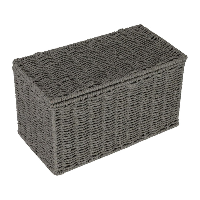 Household Essentials Small Handwoven Paper Rope Wicker Basket with Lid, Grey