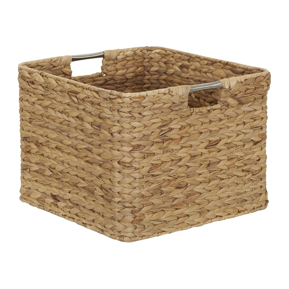 Household Essentials Square Wicker Basket with Handwoven Hyacinth Fibers, Sta...