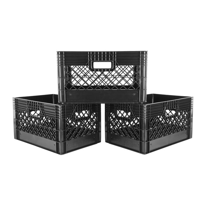 Hudson Exchange 19 x 13 x 11" (24 Quart, 3 Pack) Mesh Commercial Grade Milk Crate Handled Storage Container Tote, Black
