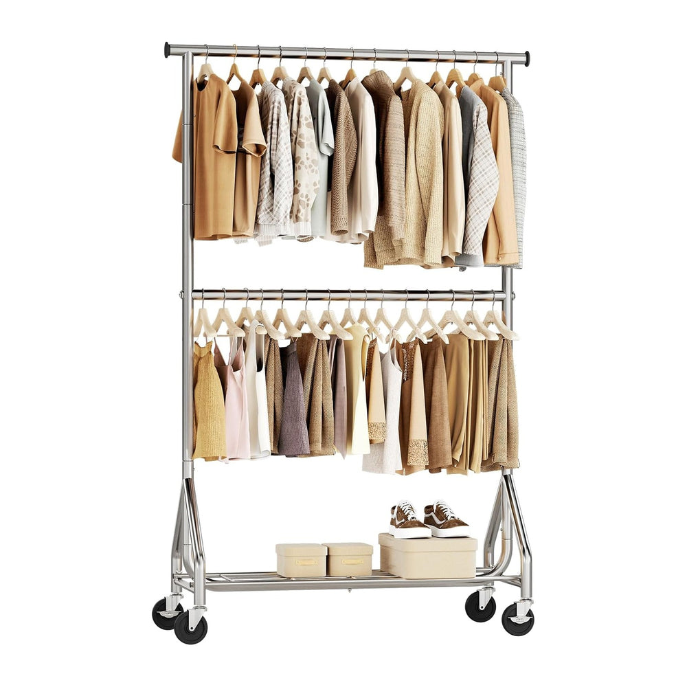 HYSEYY Heavy Duty Clothes Rack, Double Rod Clothing Rack for Hanging Clothes,...