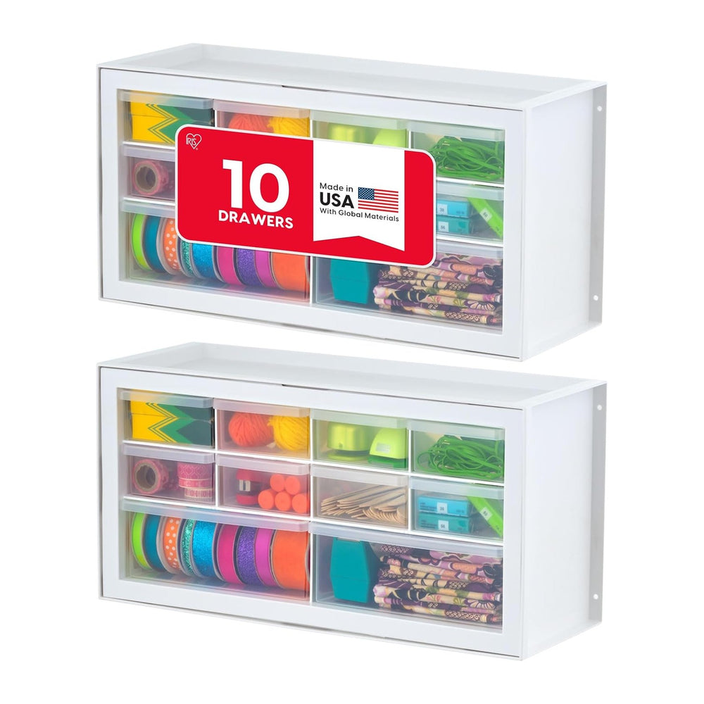 IRIS USA 10-Drawer Organizer, 2 Pack, Makeup Tool Craft Storage, White