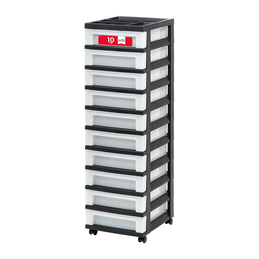 IRIS USA 10-Drawer Rolling Storage Cart, Black/Pearl