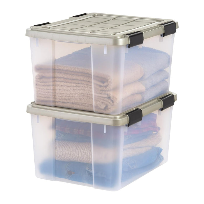 IRIS USA 2-Pack 44 Qt Storage Bins with Gasket Lids, Clear/Chrome