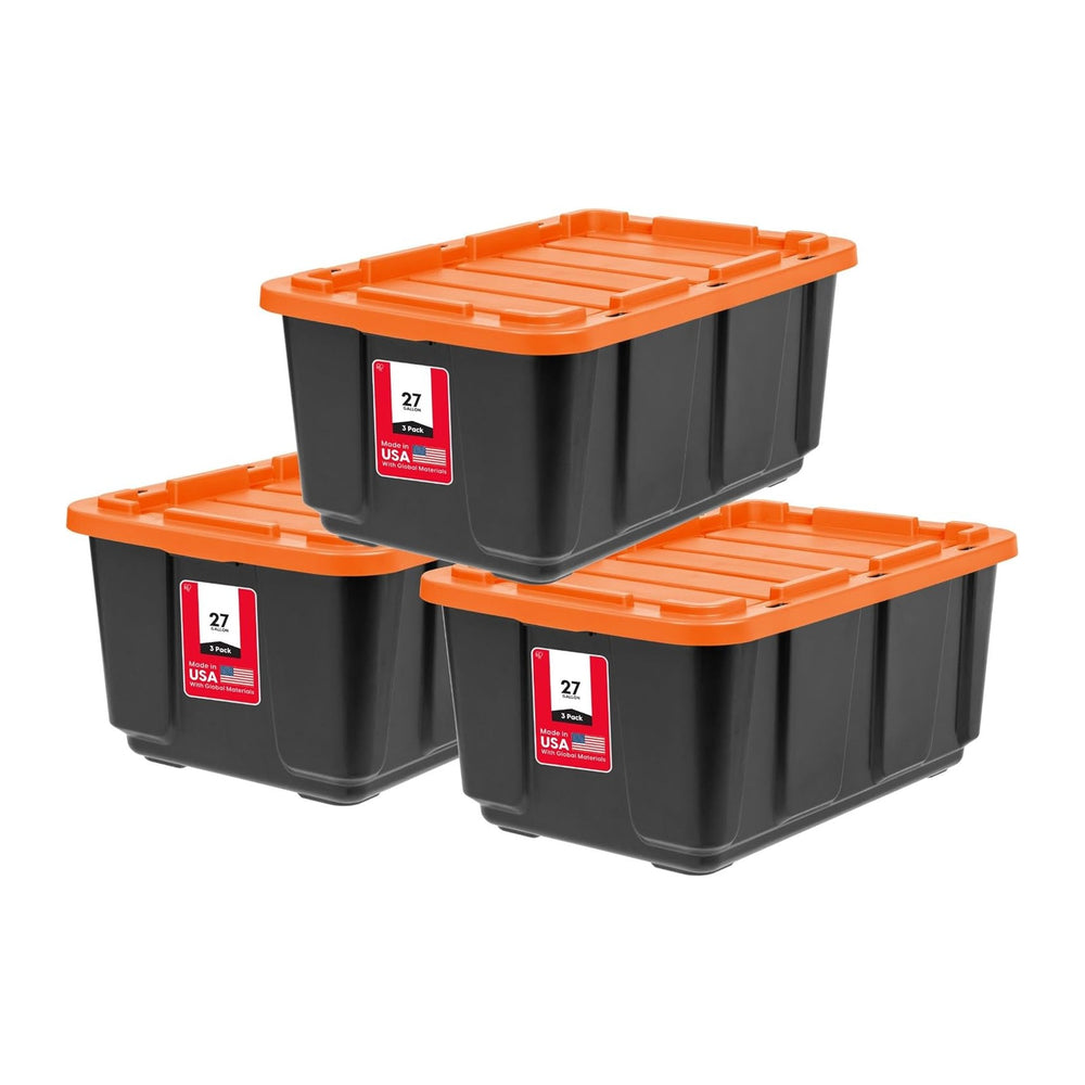 IRIS USA 3-Pack 27 Gal Heavy Duty Storage Tote Bins with Lids, Orange